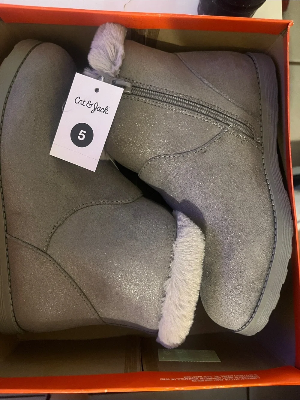 Cat & Jack Girls' Silver Glitter Faux-Fur Winter Boots